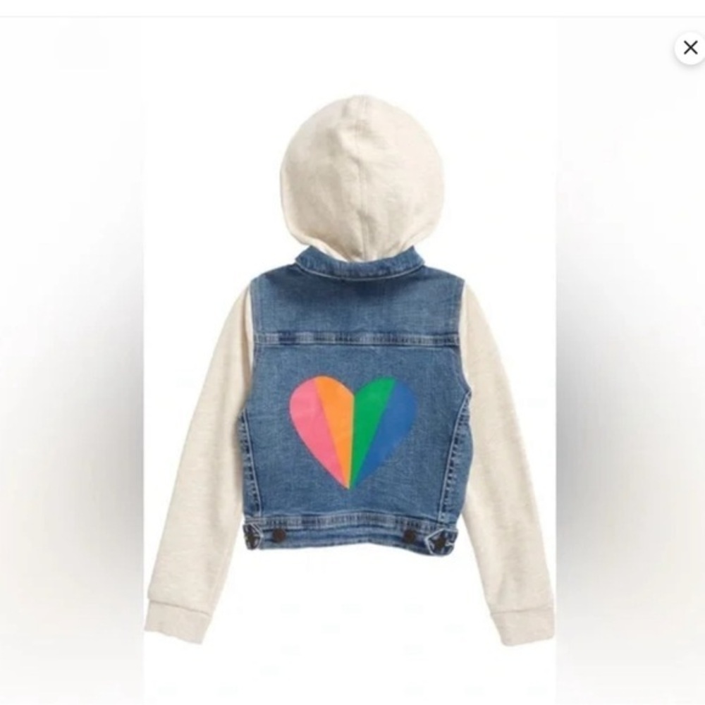 Tucker + Tate hooded rainbow heart sweatshirt denim jacket, size 5 MSRP $68